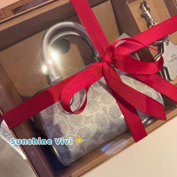 NWT Coach Boxed Mini Rowan Crossbody Bag And Mirror Bag Charm Set CX186 Silver - Picture 2 of 11